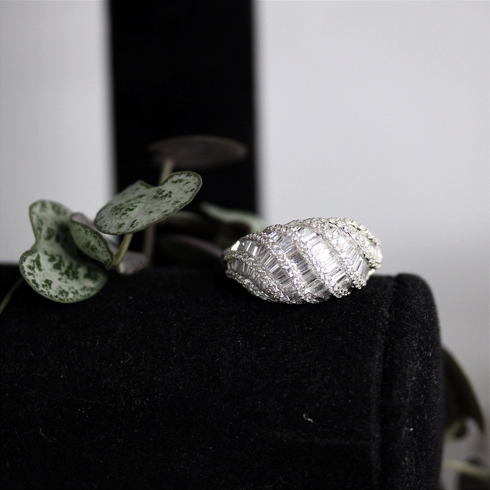 JCM Sterling Silver 925 Baguette Dome Statement cocktail Ring size 9